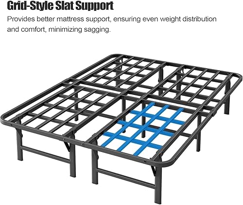 Miniatura 17 de ZIYOO Base de cama plegable resistente California King de 16 pulgadas de alto, plataforma de metal, no necesita somier, fácil montaje, sin ruido,