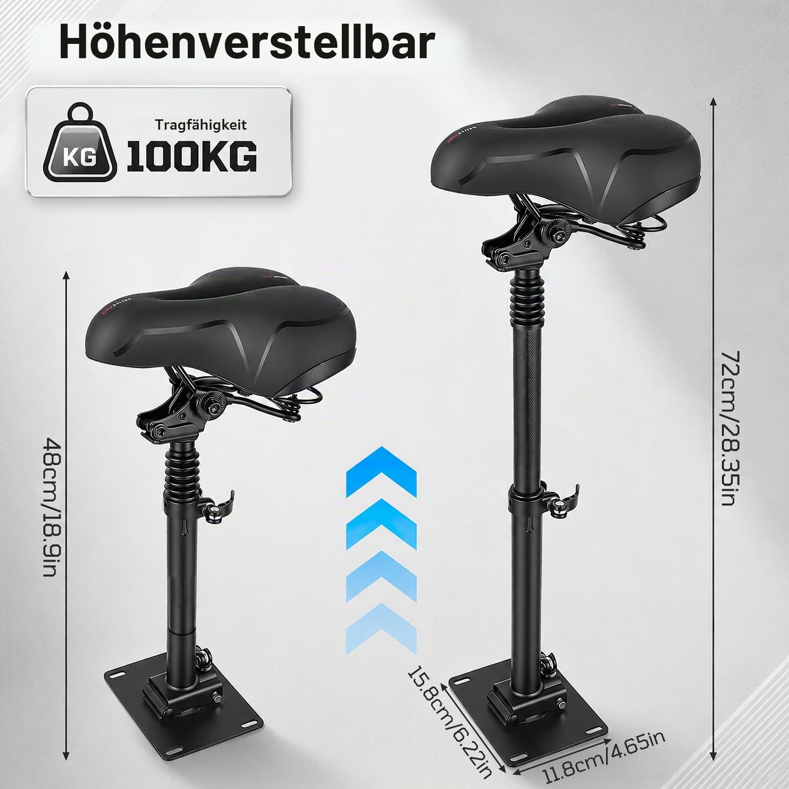 Elektro Scooter Sitz, Höhenverstellbarer Klappsitz für Elektroroller Erwachsene Kompatibel mit Segway Ninebot F3/E3/E3Pro Roller 45-65CM Sitzhöhe mit Stoßdämpfender Sitz Tragbarer Schultergurt