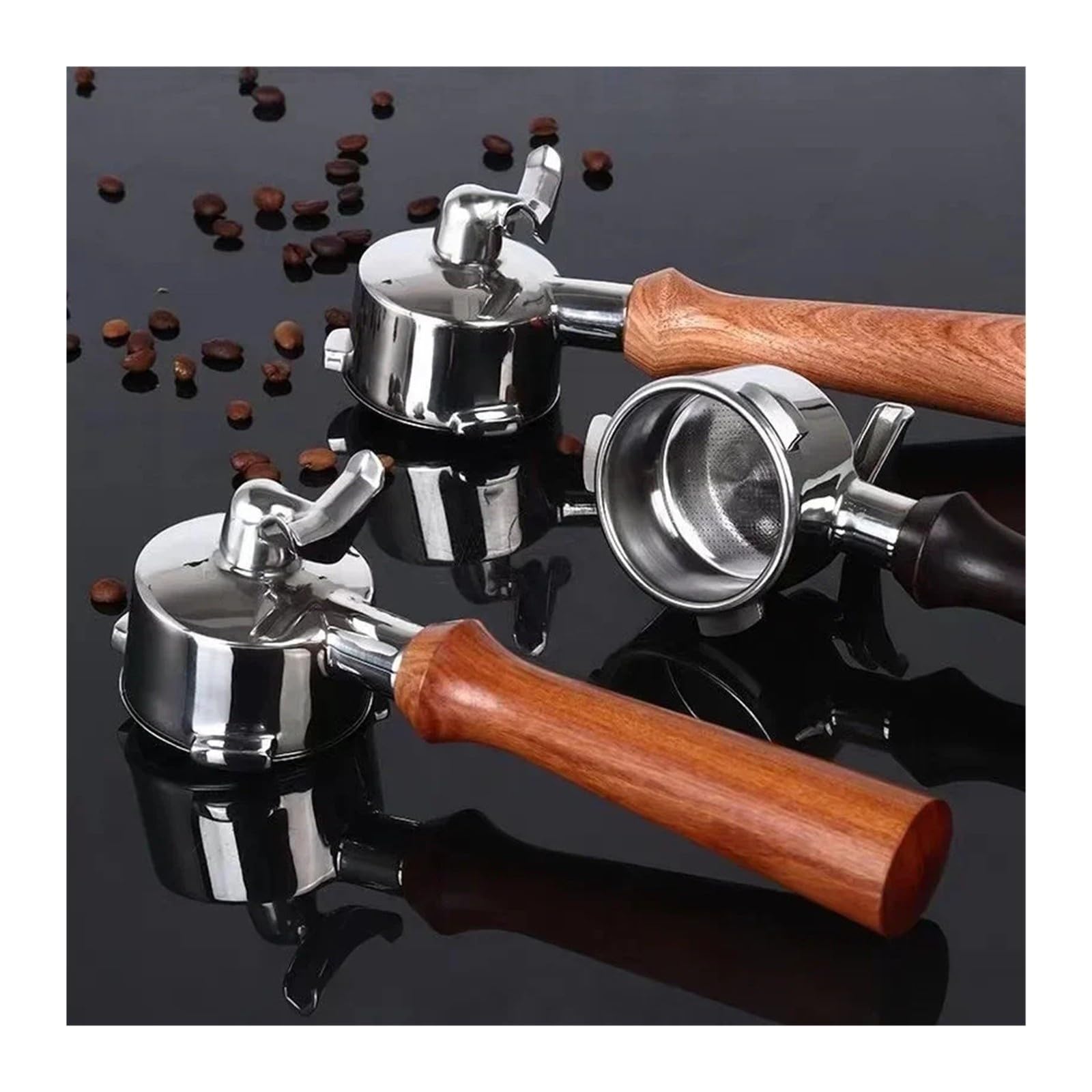 Portafiltro,Compatible Con Delonghi Dedica EC680 / EC685 / EC820 EC850 | EC860 51mm 3 Oídos Boca Doble Espresso Portafiltro 51 Mm A Prueba De Fugas Antideslizante(Black rosewood)
