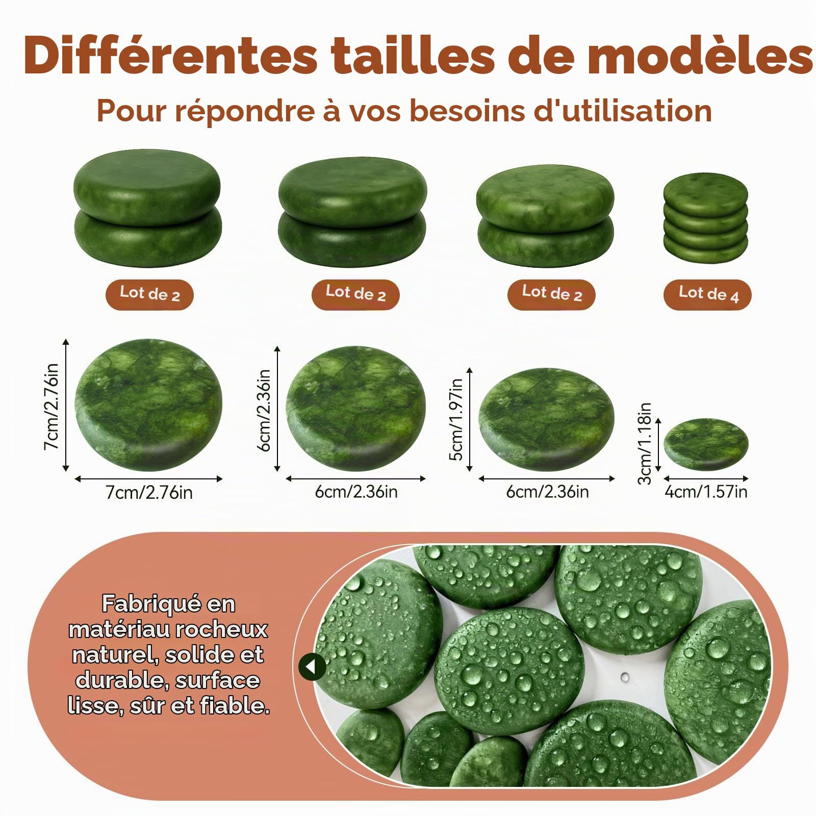 Lot de 10 pierres de massage à l'olivine - Pierres chaudes en pierre volcanique pour spa, massothérapie et relaxation profonde
