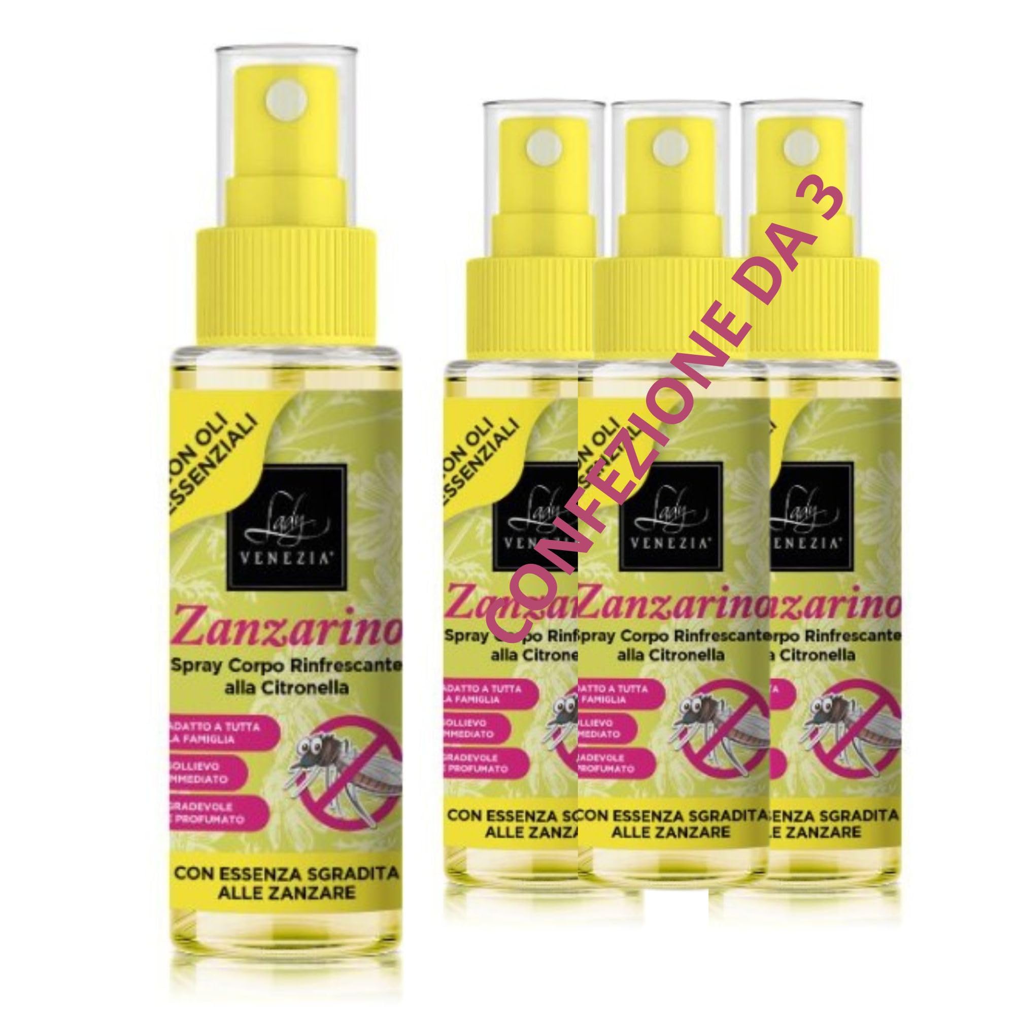 Lady Venezia - Repellente Zanzare - Spray Antizanzare - Anti Zanzare con Olio Essenziale di Citronella - Formato Famiglia - 90 ml - Scopri i Formati Convenienza Disponibili