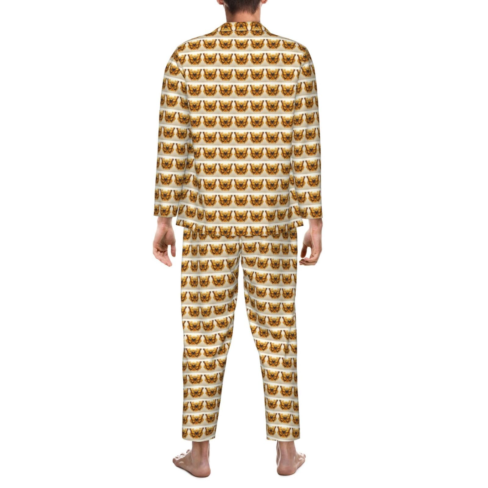 Conjunto de pijama de manga larga para hombre con estampado de girasoles y mariposas, de dos piezas, transpirable, ropa de dormir para el hogar