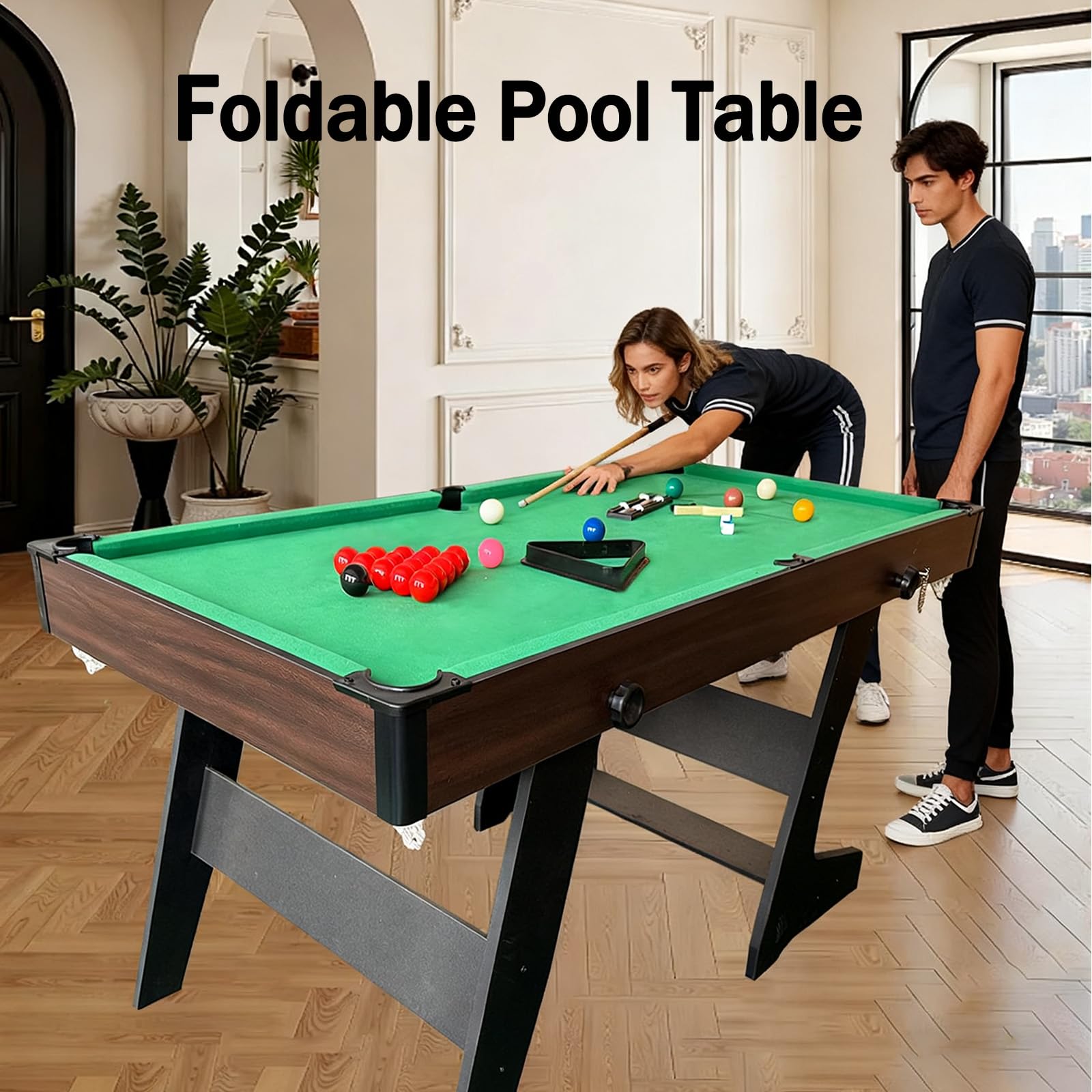6FT Poolbillardtisch Klappbarer Snookertisch Billardtisch mit sämtlichem Zubehör für Kinder und Erwachsene