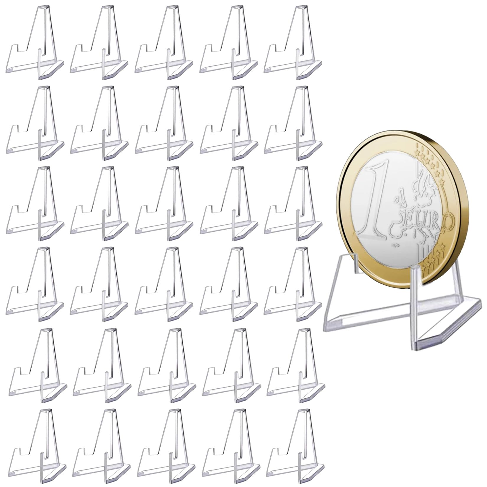 30 Pcs Clear Acrylic Coin Display Stands, Mini Acrylic Easel Stands Holders, Card Display Stands for Display Coins, Challenge Medals, Trading Cards Greeting Cards Stands