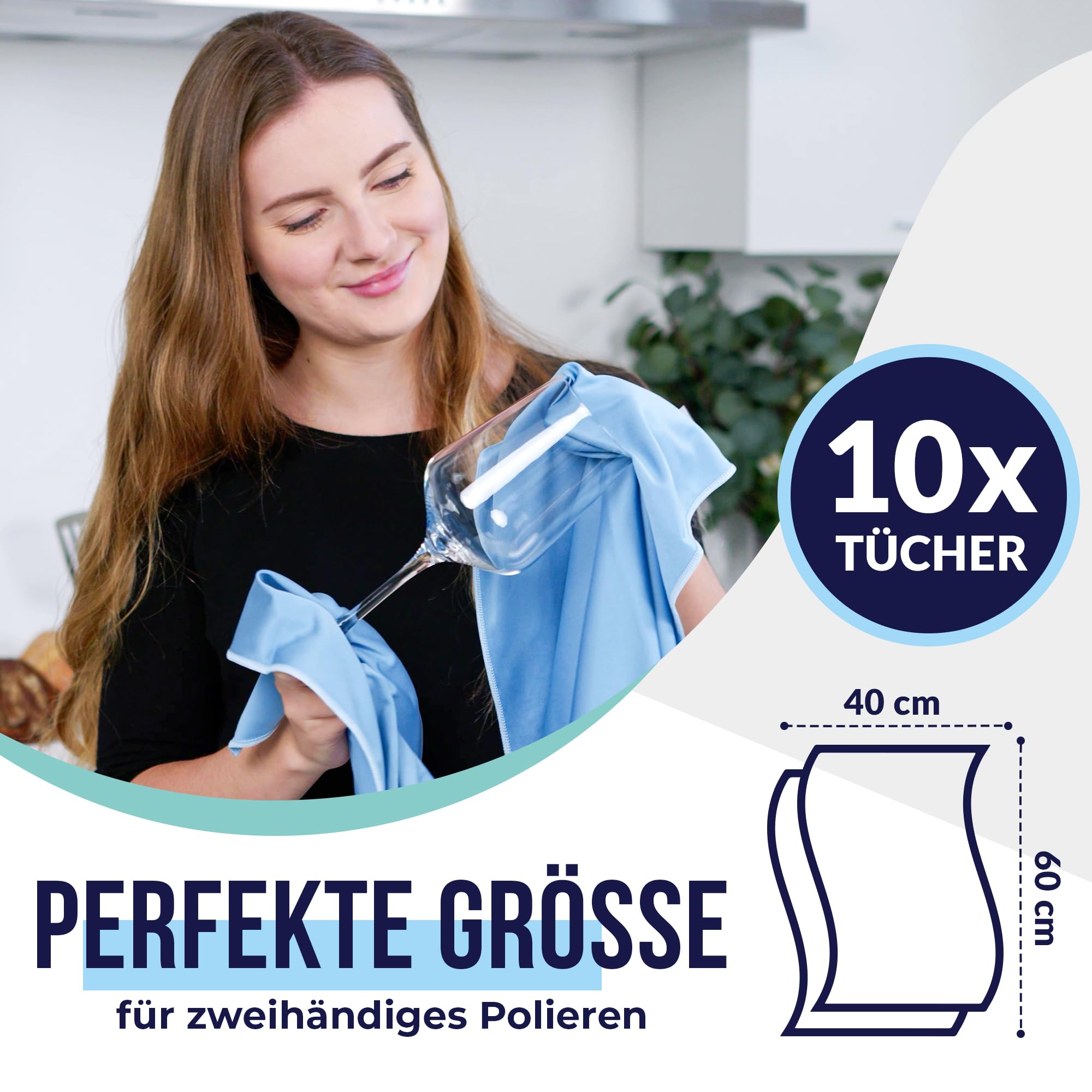 culiclean Mikrofaser Poliertuch Gläser – streifenfrei, 10x, 40x60, blau | Fensterputztücher, Fenstertuch, Poliertücher, Glastuch Fenster, Mikrofasertuch, fusselfrei, waschbar 95 °C