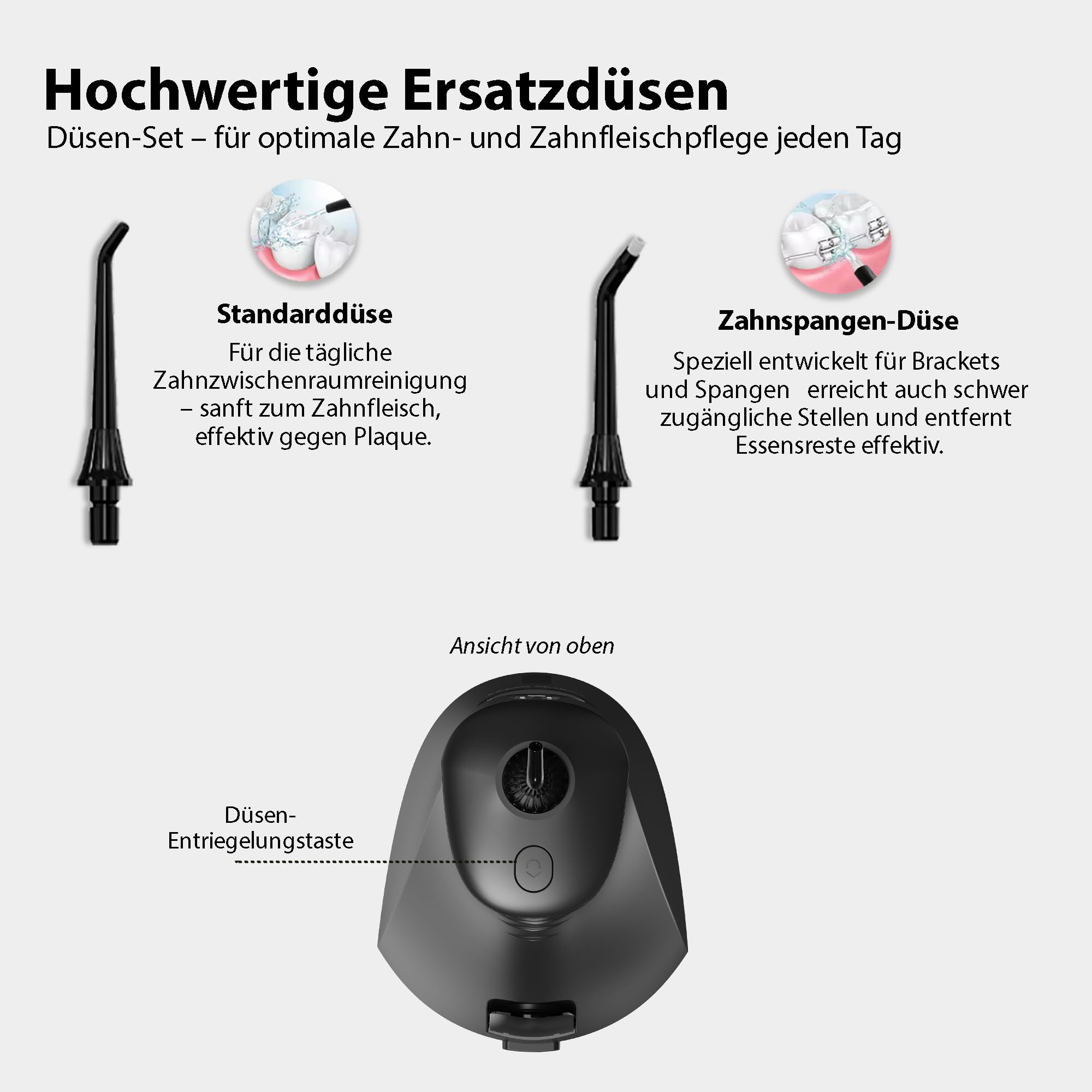 Tristan Auron Munddusche – 2 Ersatzdüsen und Reisetasche, 5 Modi, 8 Druckstufen inkl. Shoot Modus, 300ml Tank, LCD Display, USB-C Schnellladung, IPX7 - ProJet Water Flosser