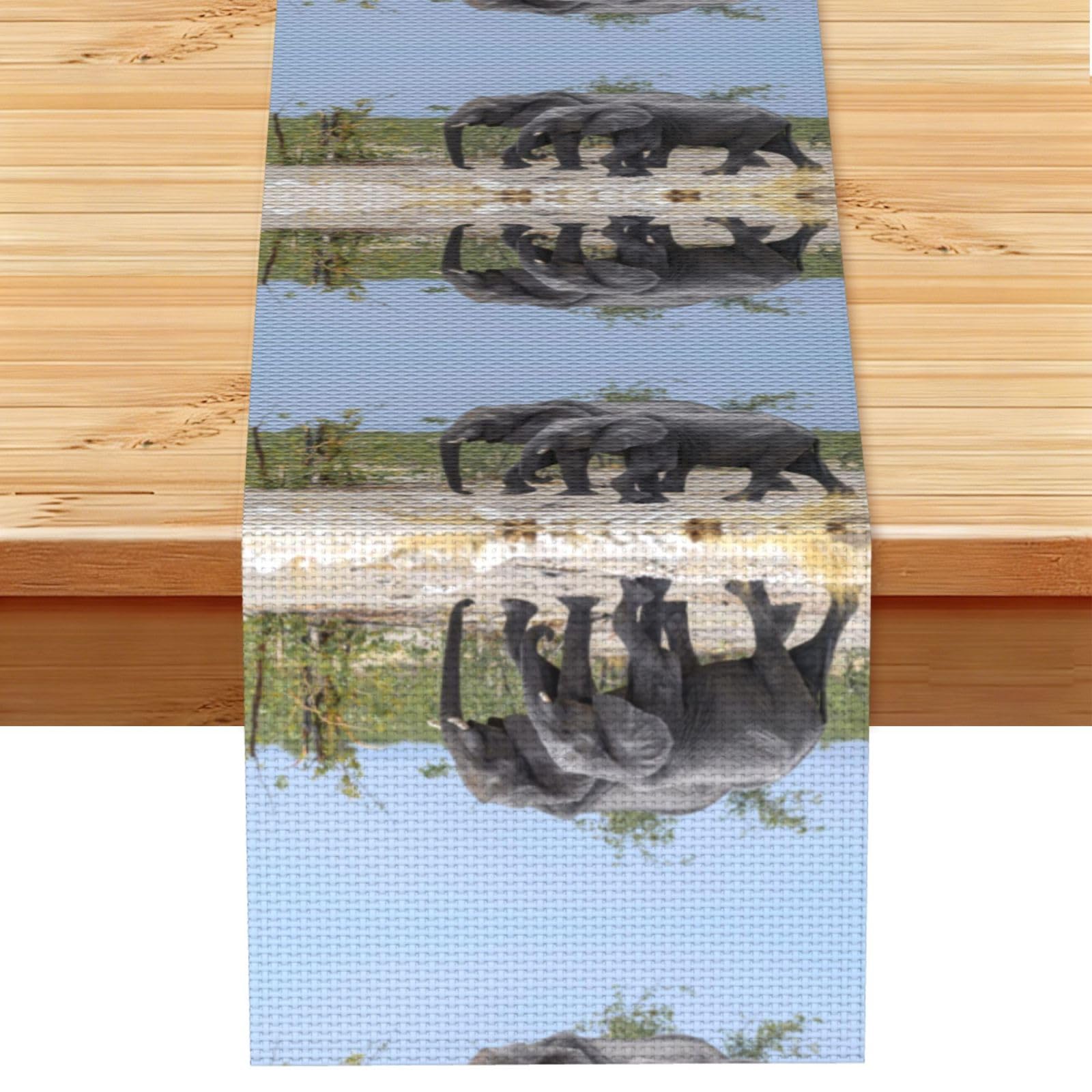 Agile Gray Elephant Duo Printed Table Runner 13 x 72, Wrinkle Resistant Decor for Dining Table Coffee Table Fireplace
