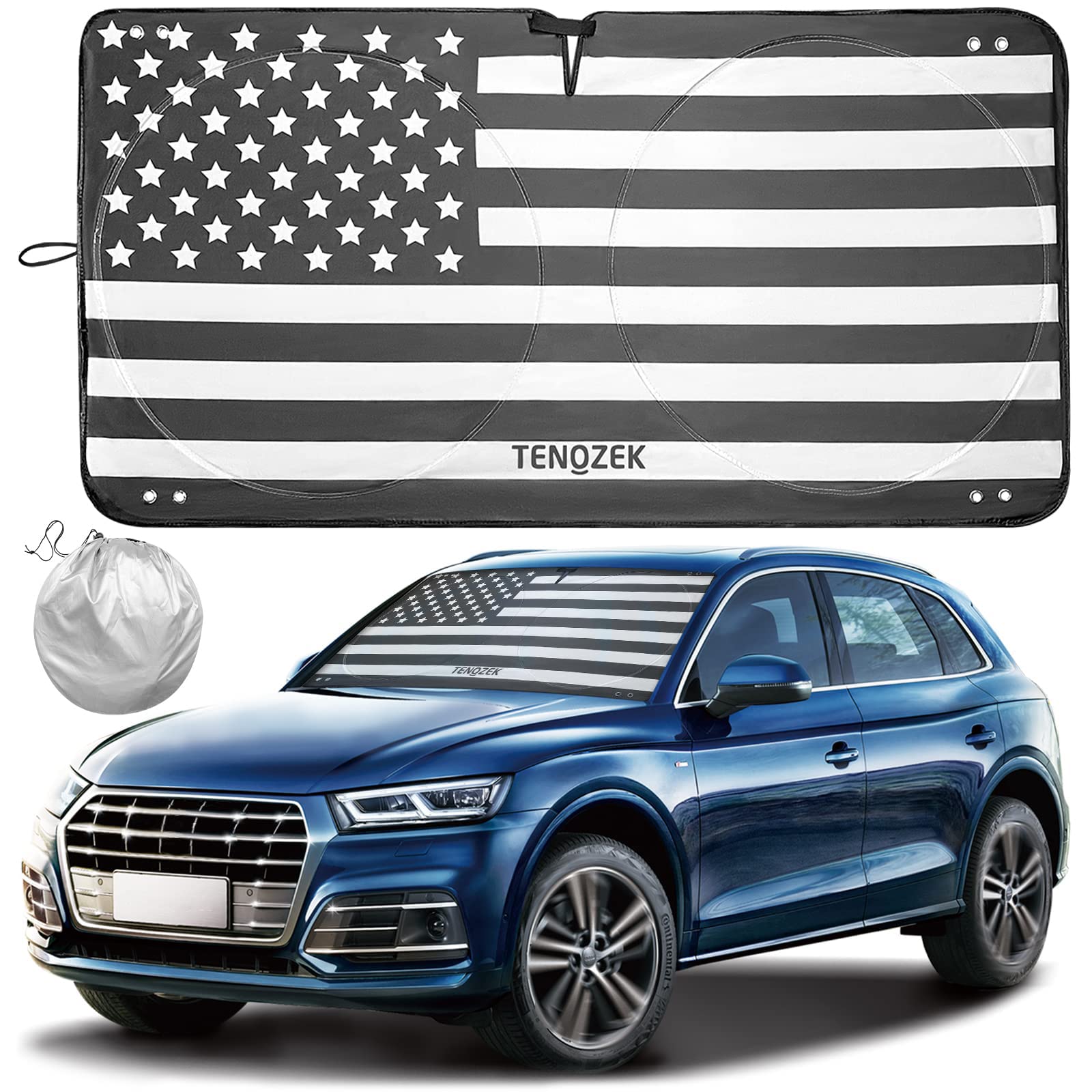 Photo 1 of Windshield Sun Shade for Car-American Flag Foldable 240T Material Sun Visor for Car -Automotive Interior Accessories for Blocks Max UV Rays and Keeps Your Vehicle Cool MEDIUM = 61 x 32 inches USA B&W FLAG