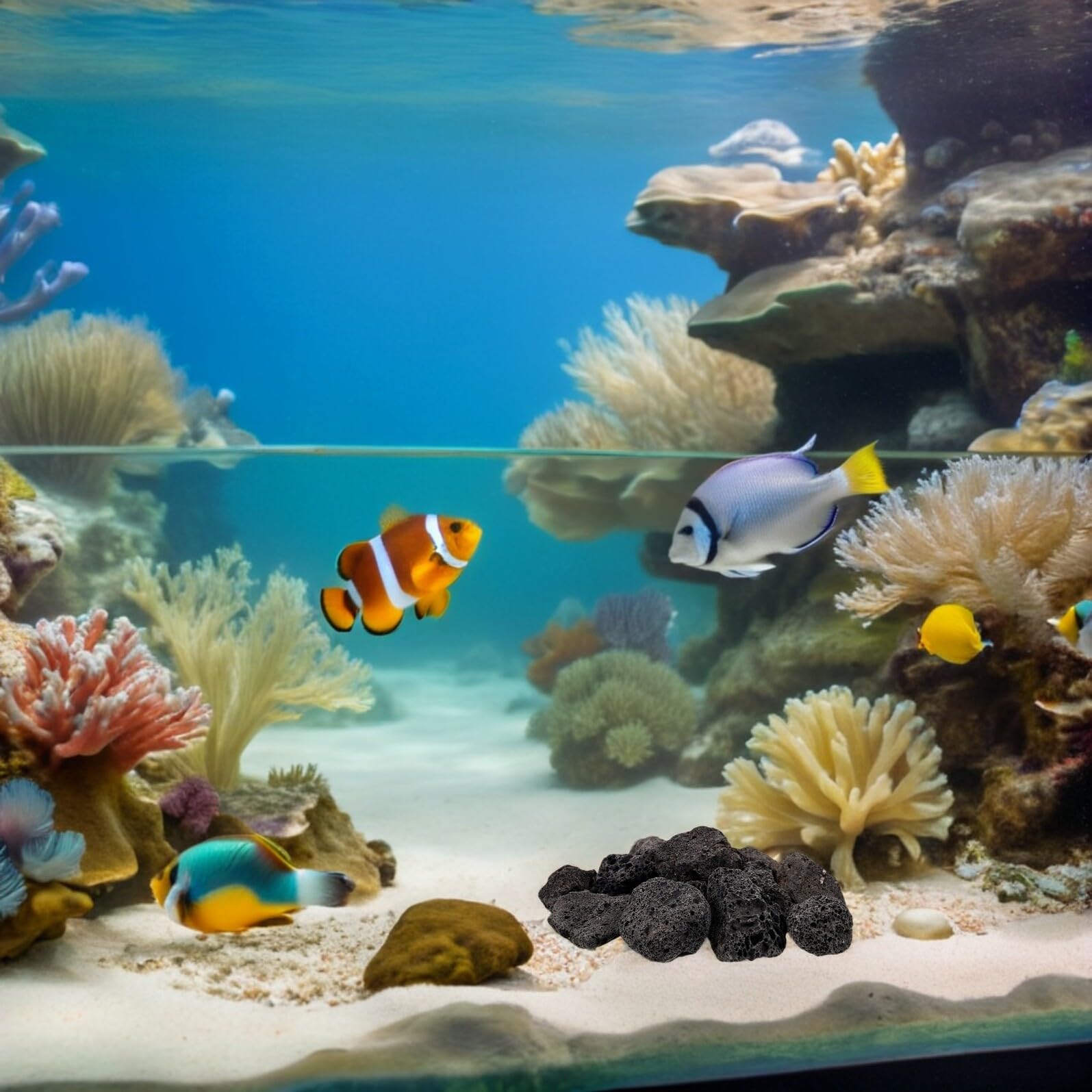 Happyyami Pietre laviche: 1 set di pietre vulcaniche nere, pietre laviche naturali, per acquario, decorazione per acquario, braciere, griglie a gas, piante da acquario