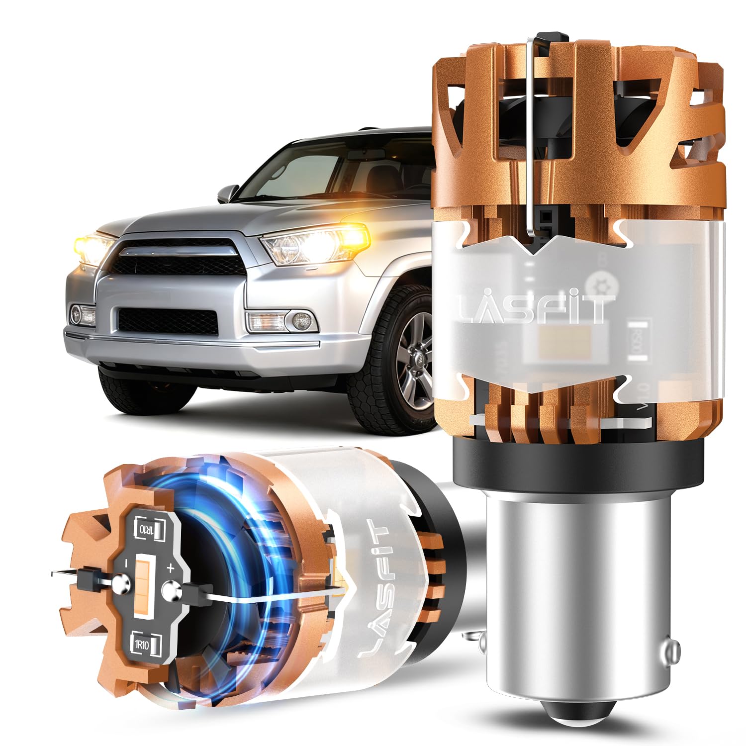LASFIT D2 1156 LED Bulb Turn Signal Lights 7506 Amber Built in Resistor