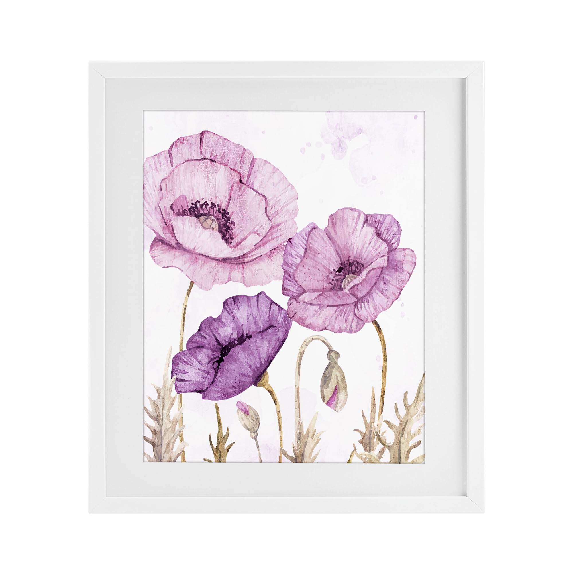 Bright Purple Poppies Floral, 17 x 21 Inch Framed Print Under Glass
