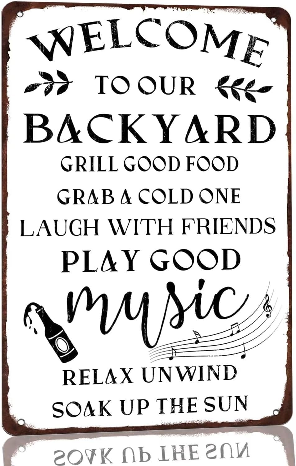 SMAZDFXX Welcome to Our Backyard Metal Tin Sign Vintage Grill Signs For Wall Decor Good Food Poster for Porch Deck Outdoor Patio Bar Yard Accessories 12"x16"