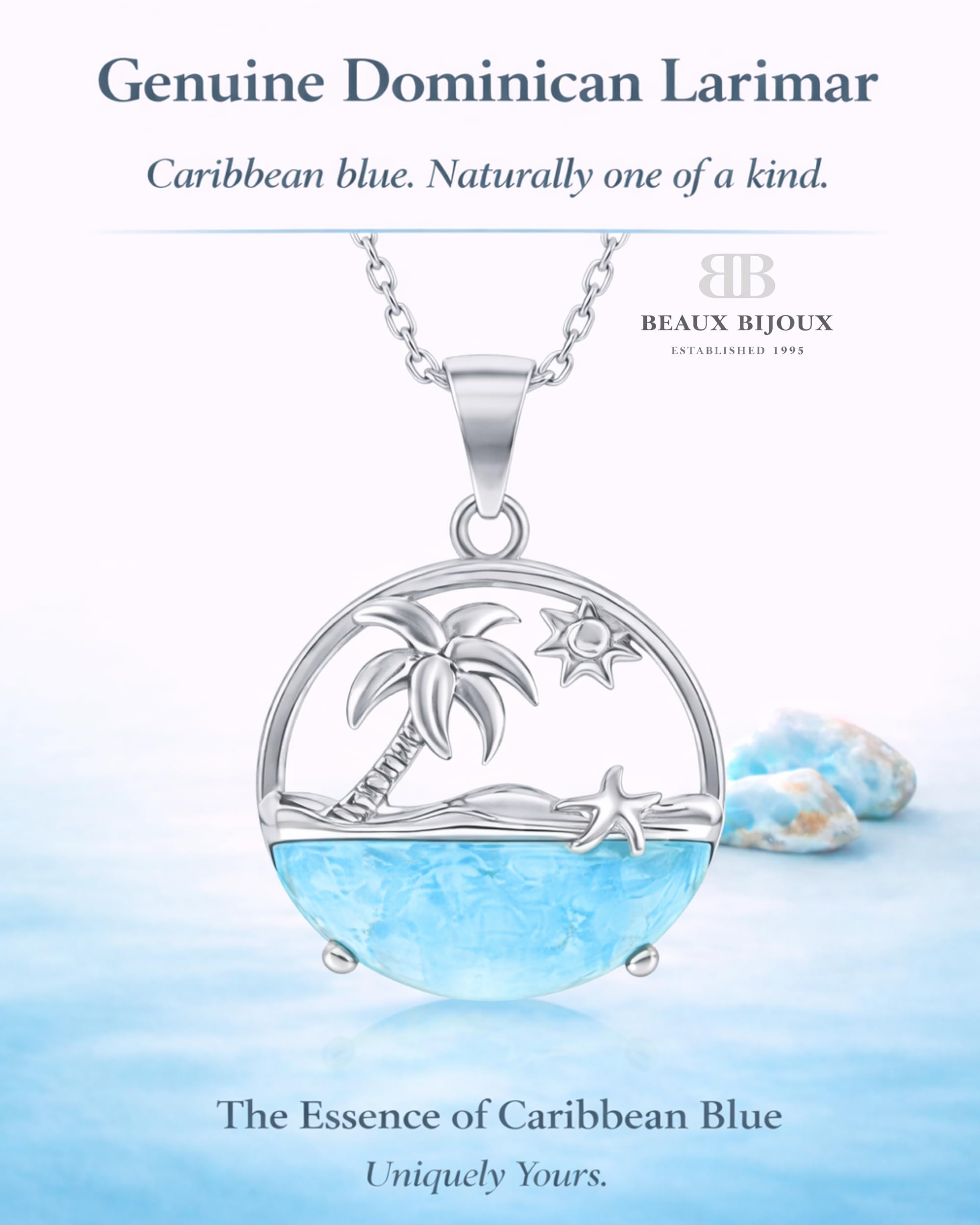 Collar con colgante redondo de 16+2 pulgadas con palmera, sol y estrella de mar | Collar de plata de ley para mujeres o adolescentes