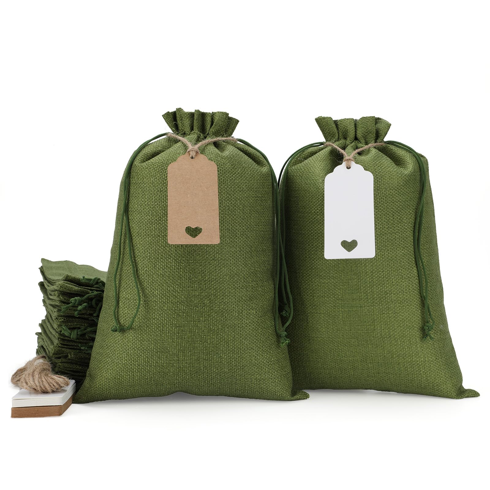 Tapleap Green Burlap Gift Bags with Drawstring - 30Pcs 8x12 Sacks for Wrapping St. Patrick's Day Favors, For Birthday, Wedding, Baby Shower, Party,