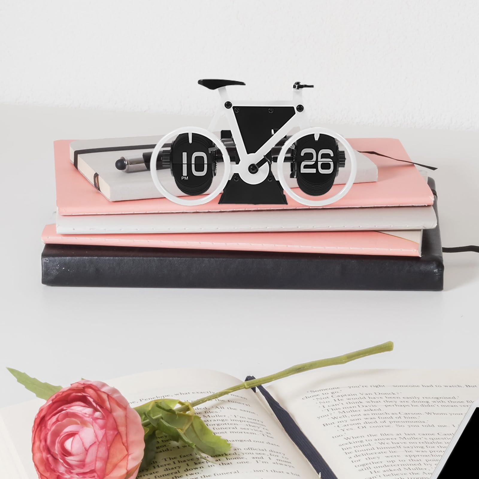 IMIKEYA Retro Klappuhr, Fahrrad-Modell Flip Down Uhr Digital Tischuhr Dekorative Klapp Schreibtischuhr Auto Flip Clock für Zuhause Wohnzimmer, Weiß