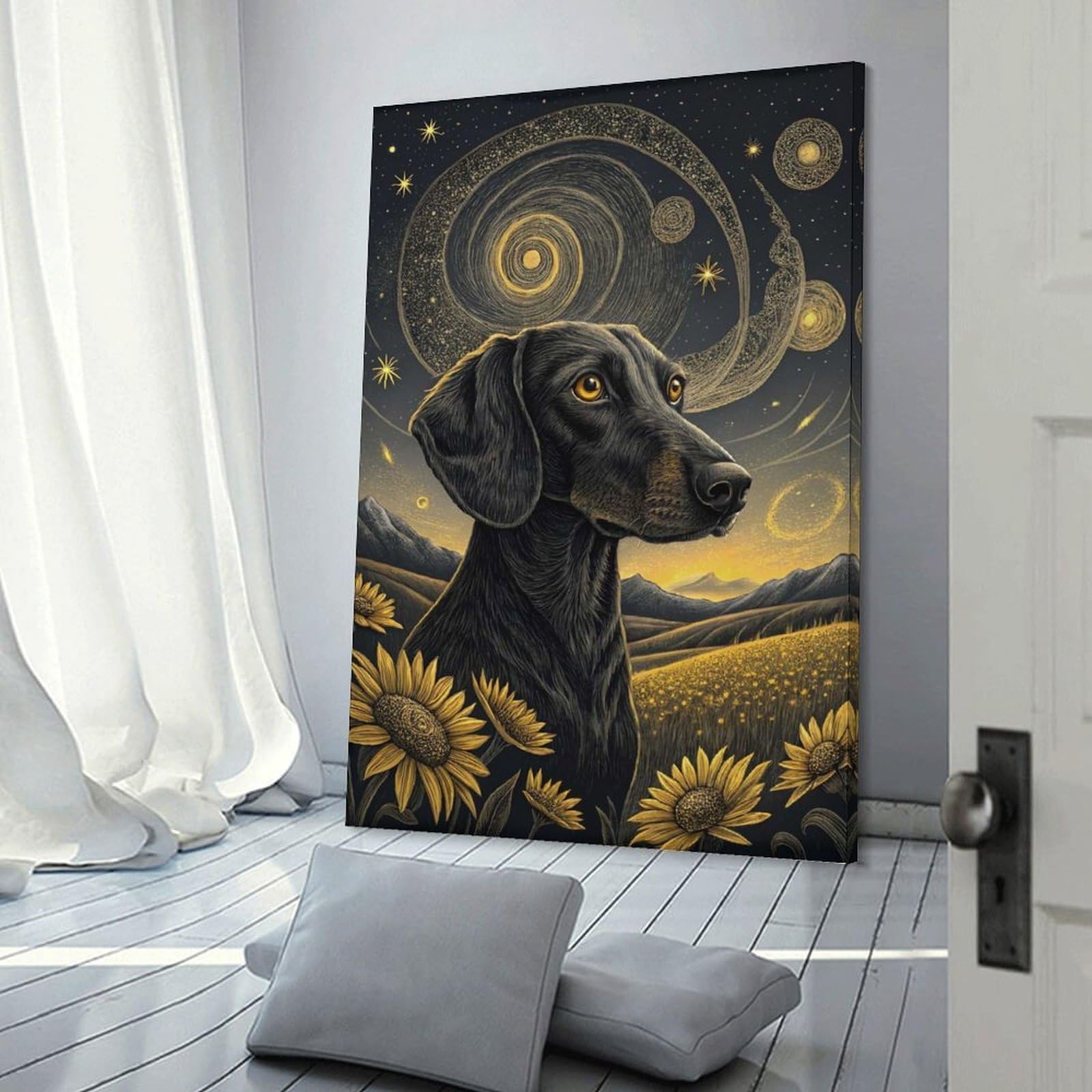 Junmoney Frame-Style-13-1 Dachshund In A Starry Field Canvas Wall Picture, 24X36inch(60X90cm), For Flats, Guest Rooms Or Compact Rooms, An Easy Choice For New Home Styling