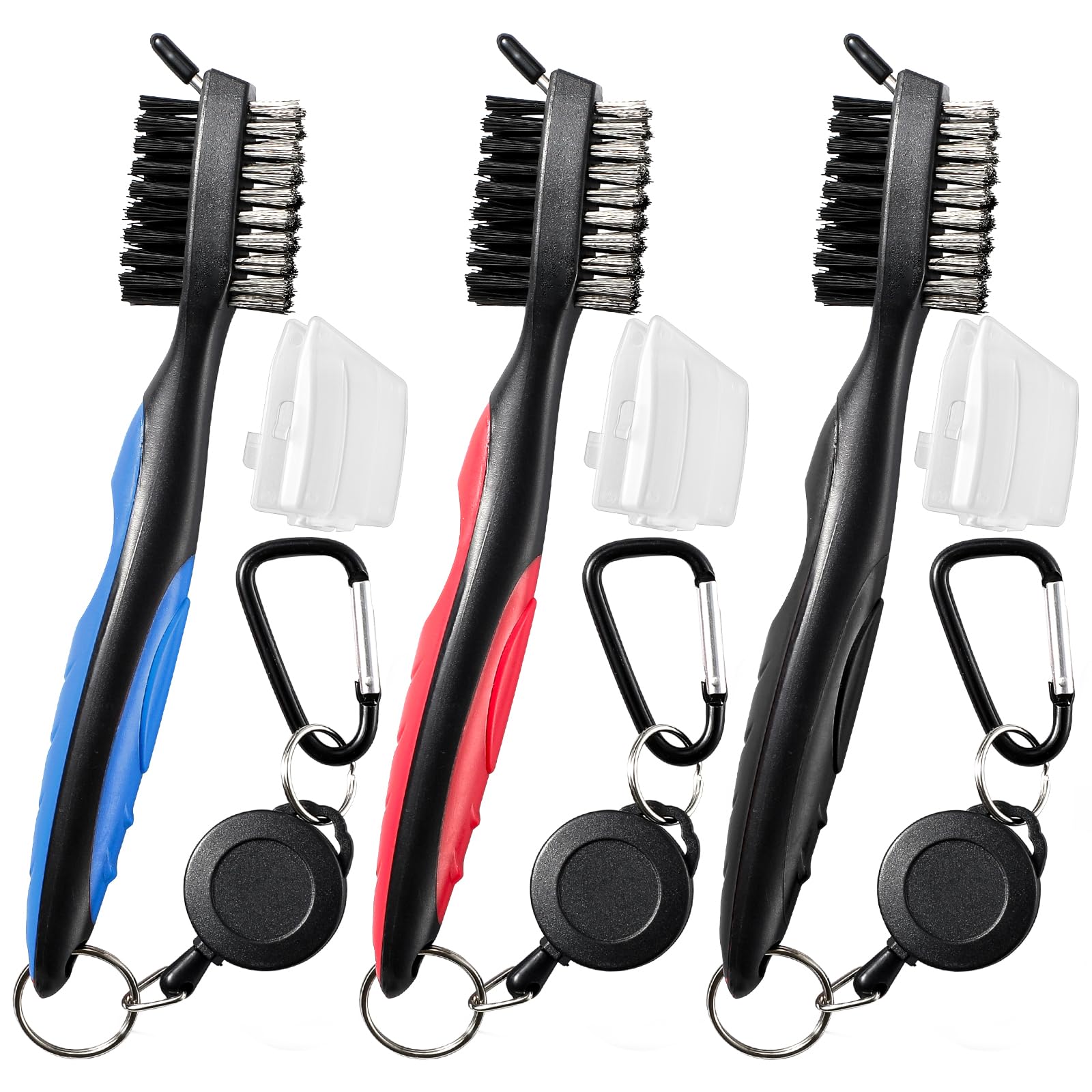 Cepillos de palos de golf POIKSHARK con limpiador de ranuras retráctil para bolsa, pack de 3 8