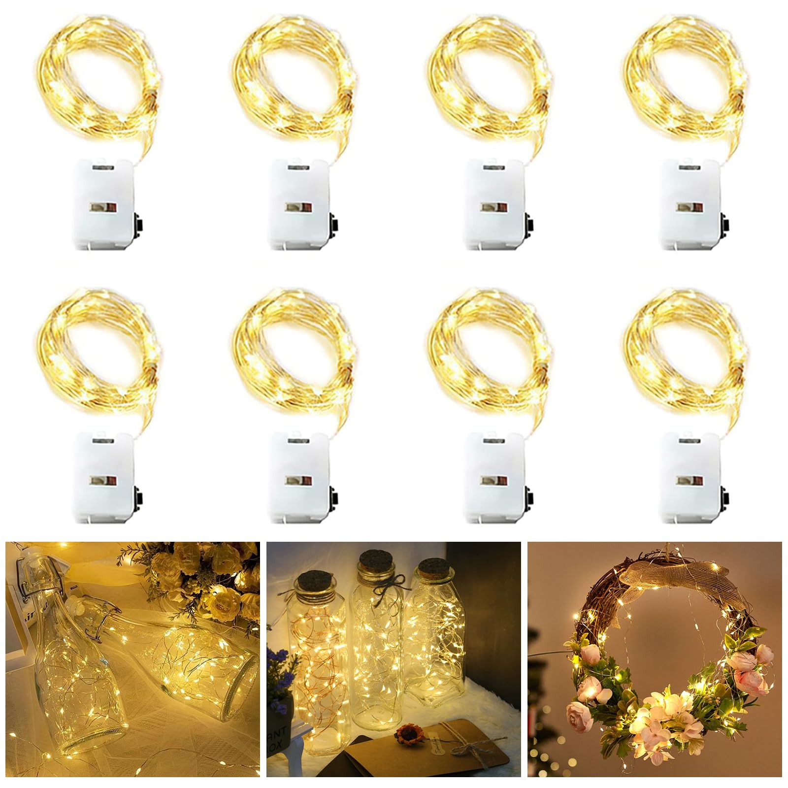 JIMCOM 8 pcs LED Fairy Lights Battery Operated, LED Copper Wire Battery String Lights, Fairy Lights 3 Twinkle Lighting Modes Lights Indoor Decorations (2M)