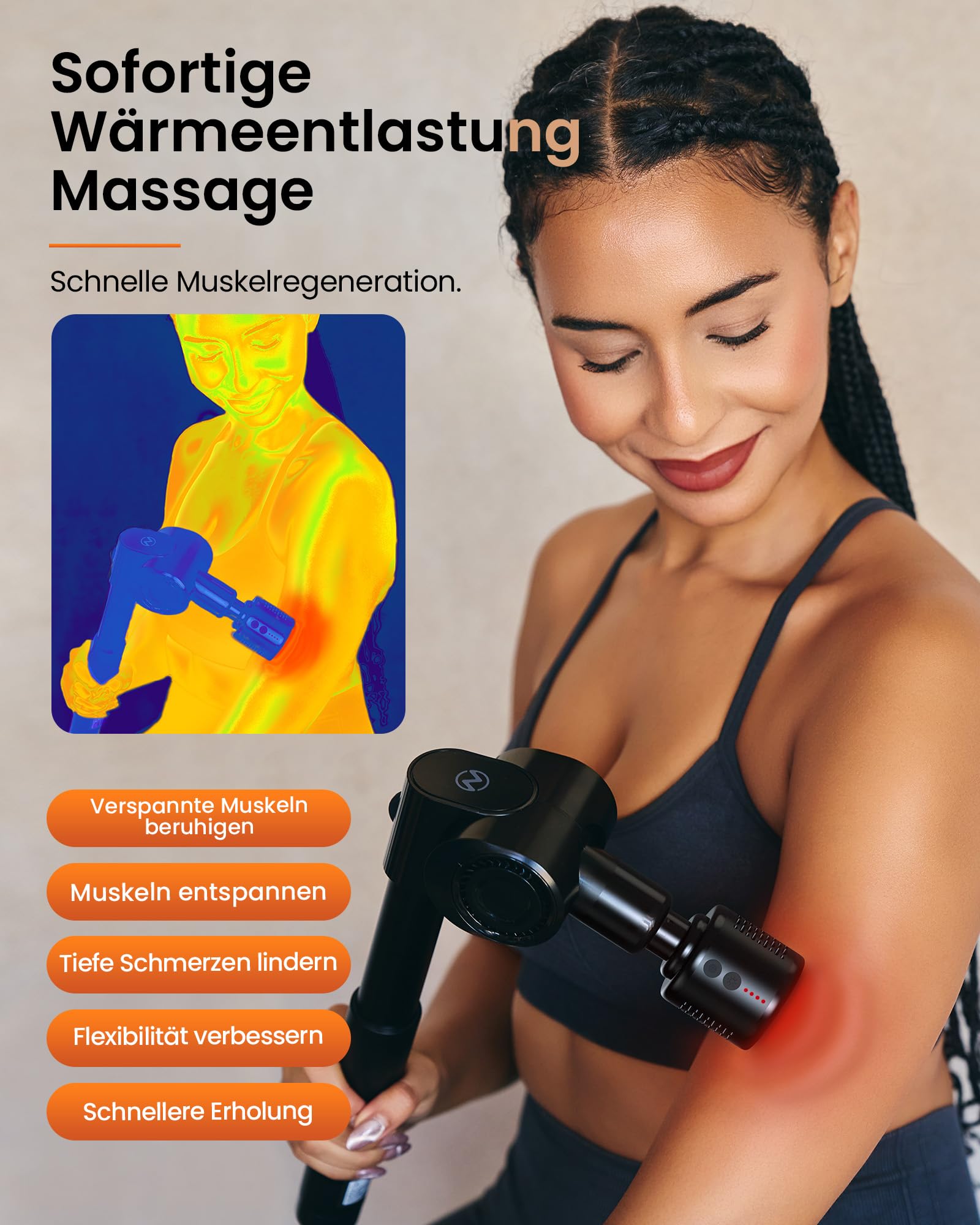 Massagepistole mit Wärme und Kälte,Napre Massage Gun Massage Pistole mit Verlängerung,Muskel Percussion Massagegerät für Schulter Körper Rücken Entspannung,32 Geschwindigkeiten,Faltbar mit 5 Winkeln