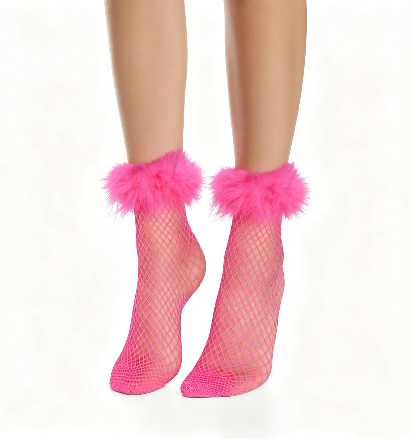 Benefeet Sox Womens Ruffle Fishnet Socks With Fake Feather Cuffs - Decorated Mesh Lace, Fancy Pretty Frilly Design
