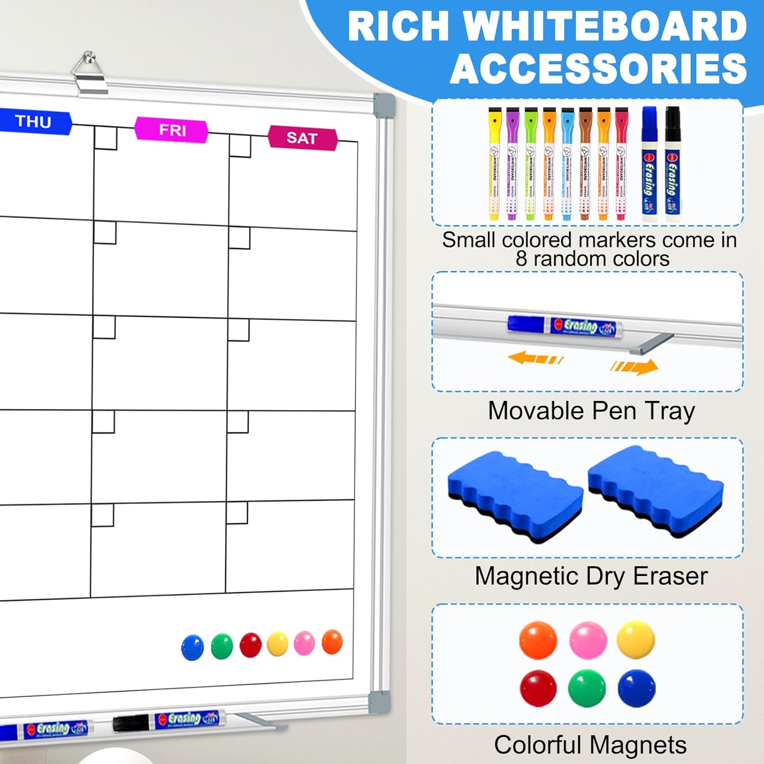 Magnetic Dry Erase Board Calendar for Wall 36" x 24", Monthly Calendar Whiteboard for Wall, Planning Board Bulletin Board Portable Board for Office, School, Home, Kitchen, Planning, Memo
