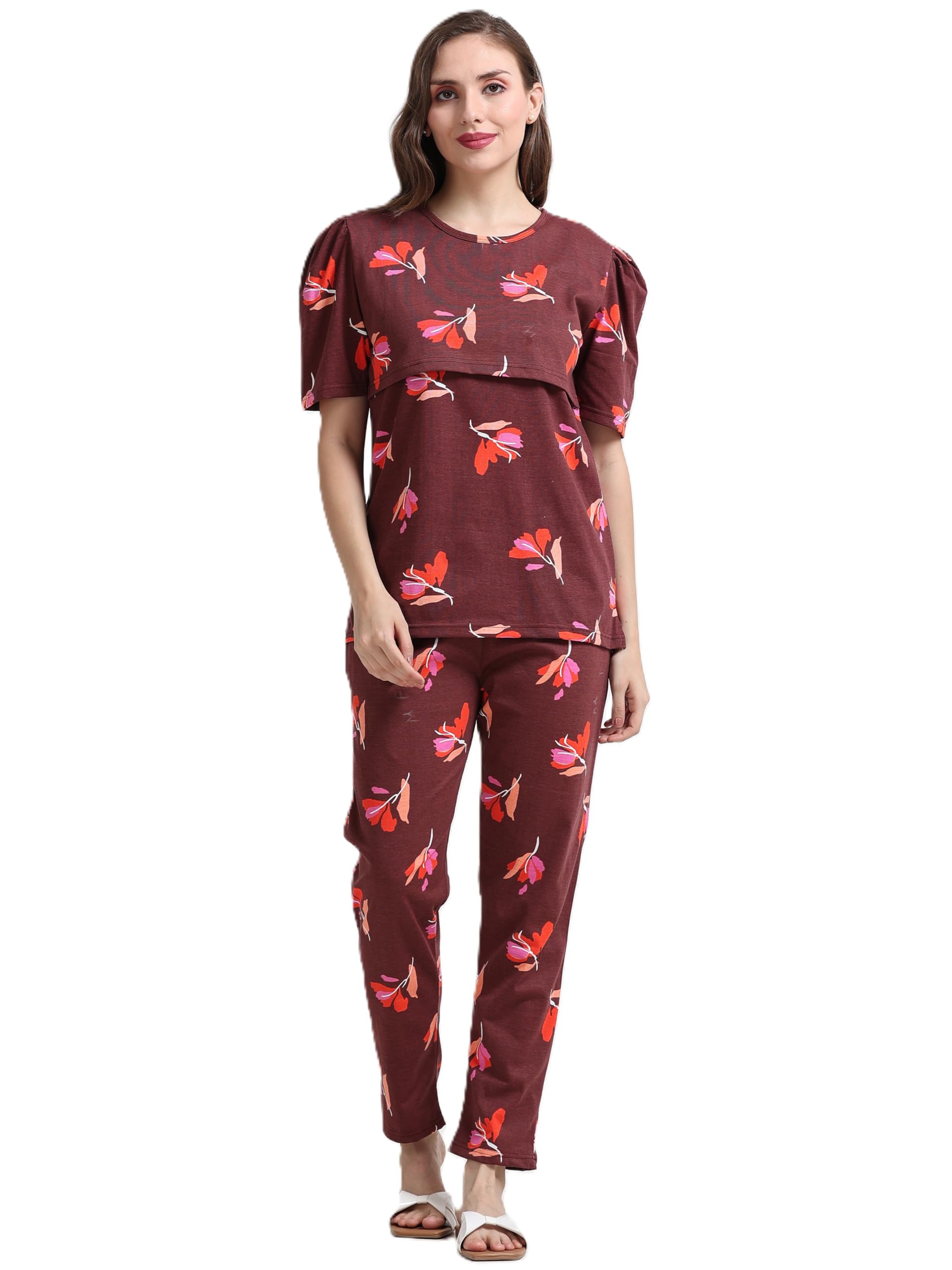 Women Maternity Zipless Feeding Pyjama Set Front Access Nightwear, Soft & Comfortable Fabric, Relaxed Fit Pyjama Set-image-38