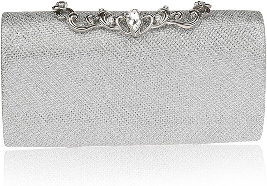 ELEOPTION® Simple Women's Women Clutch Purse Hard Case Evening Bags Glitter Handbag With Diamante Snap Closure Cover Rectangle Design Pleated Satin For Wedding Party Best Gift (Silver)