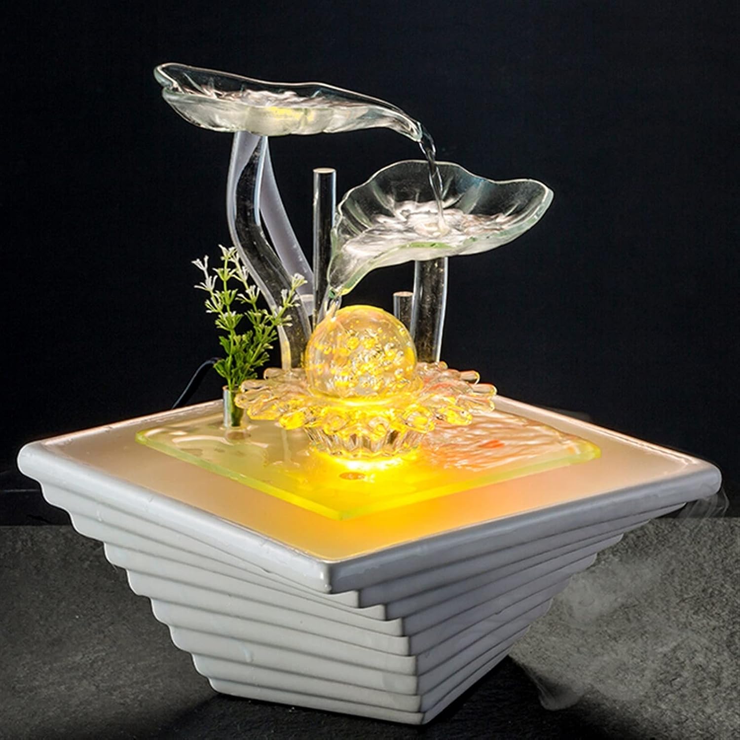 Tabletop Fountain Tabletop Water Fountain - Indoor Waterfall Feature Ambient LED Lighting and Natural Waterfall Sounds - for Home Office Desktop Décor Desktop Fountain