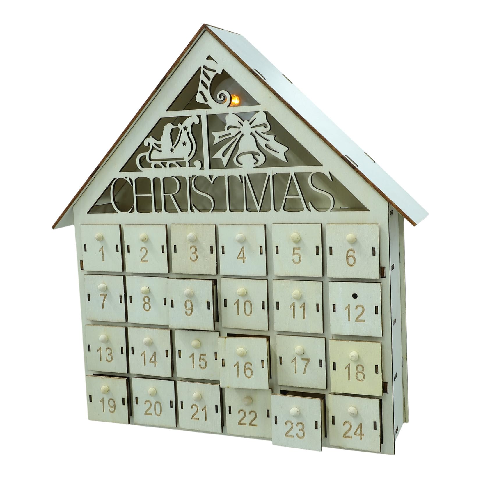 TOYANDONA Calendario Avvento in Legno con Luci LED 24 Scomparti Decorazione Natalizia per Casa e Feste