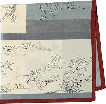YamamotoJin Japanese Goods Kyoto Small Items Handkerchief Kyosai Bird, Beast, Person Playful Painting C Gray Approximately 47.5 47.5 cm