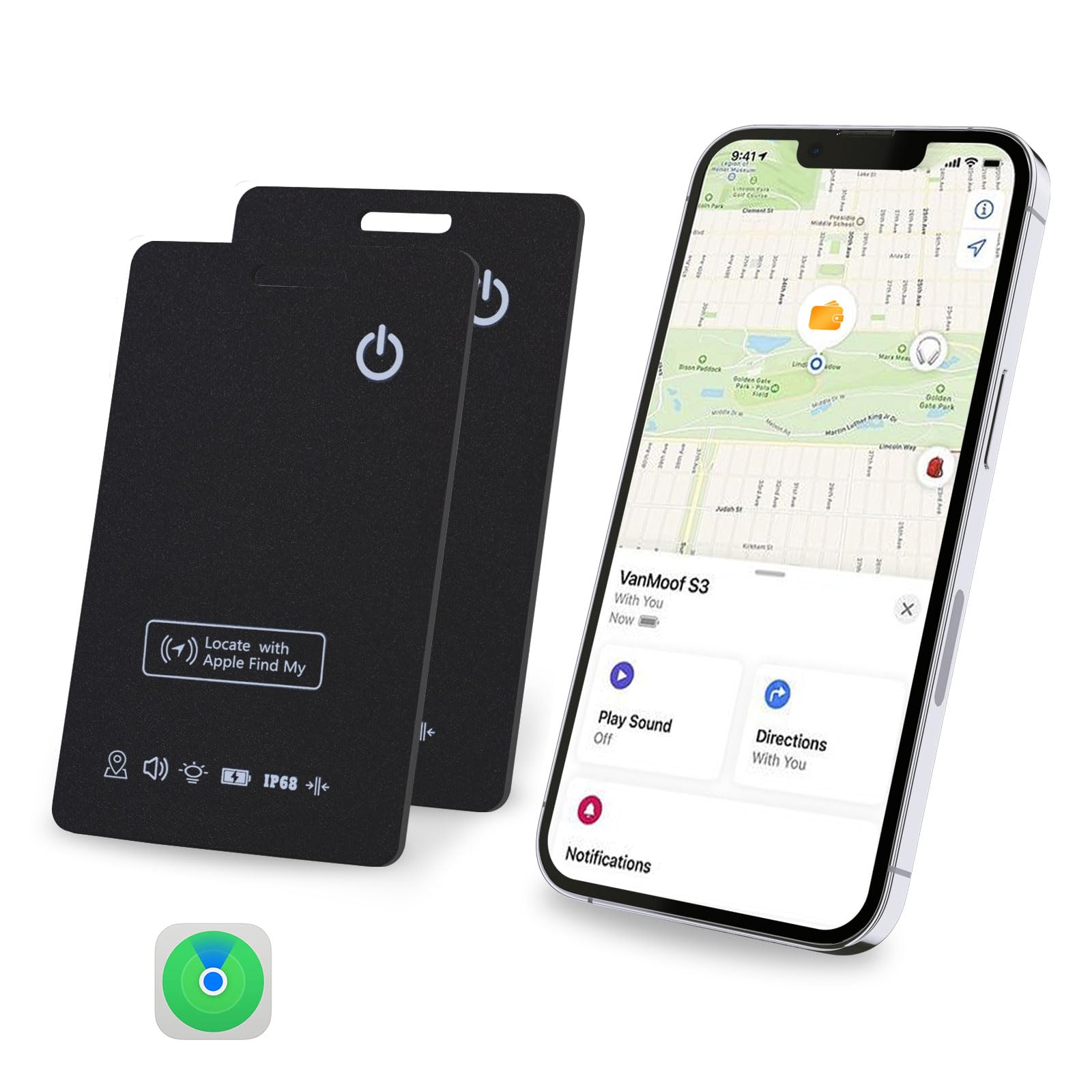 [Apple MFi Certified] LBPRT Airtag Card Wallet Tracker Thin 1.6mm 2 Pack, Rechargeable Air Tag Work with Apple Find My (iOS Only, Android not Supported), Item Finder Locator for Luggage Suitcase Bags