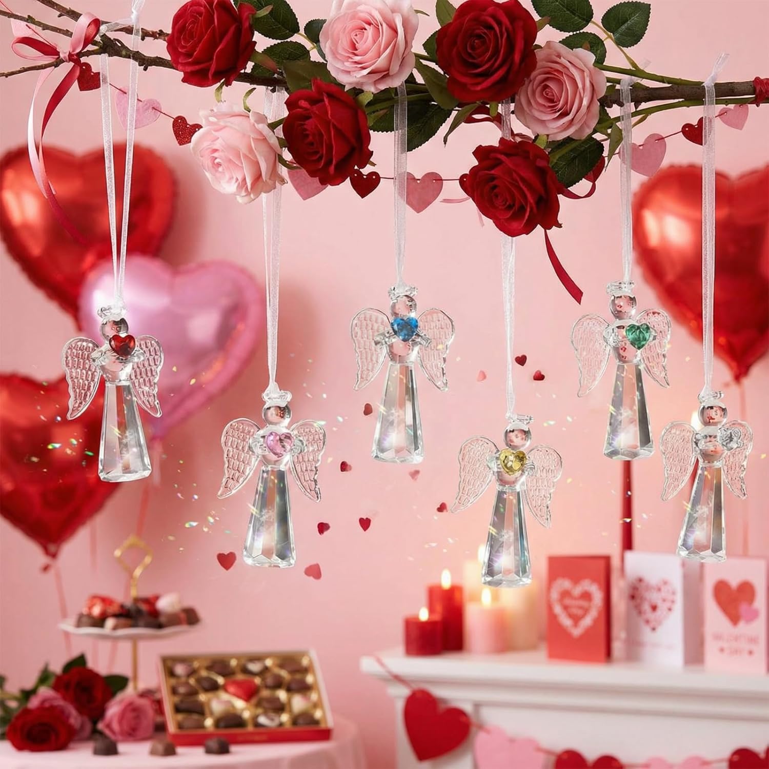 6 Pcs Crystal Angel Figurine Valentines Glass Guardian Angel Ornaments Hanging Decor Valentine's Day Church Gifts for Women Men Christian Blessing Anniversary Mother's Day Easter(Adorable) - Image 4