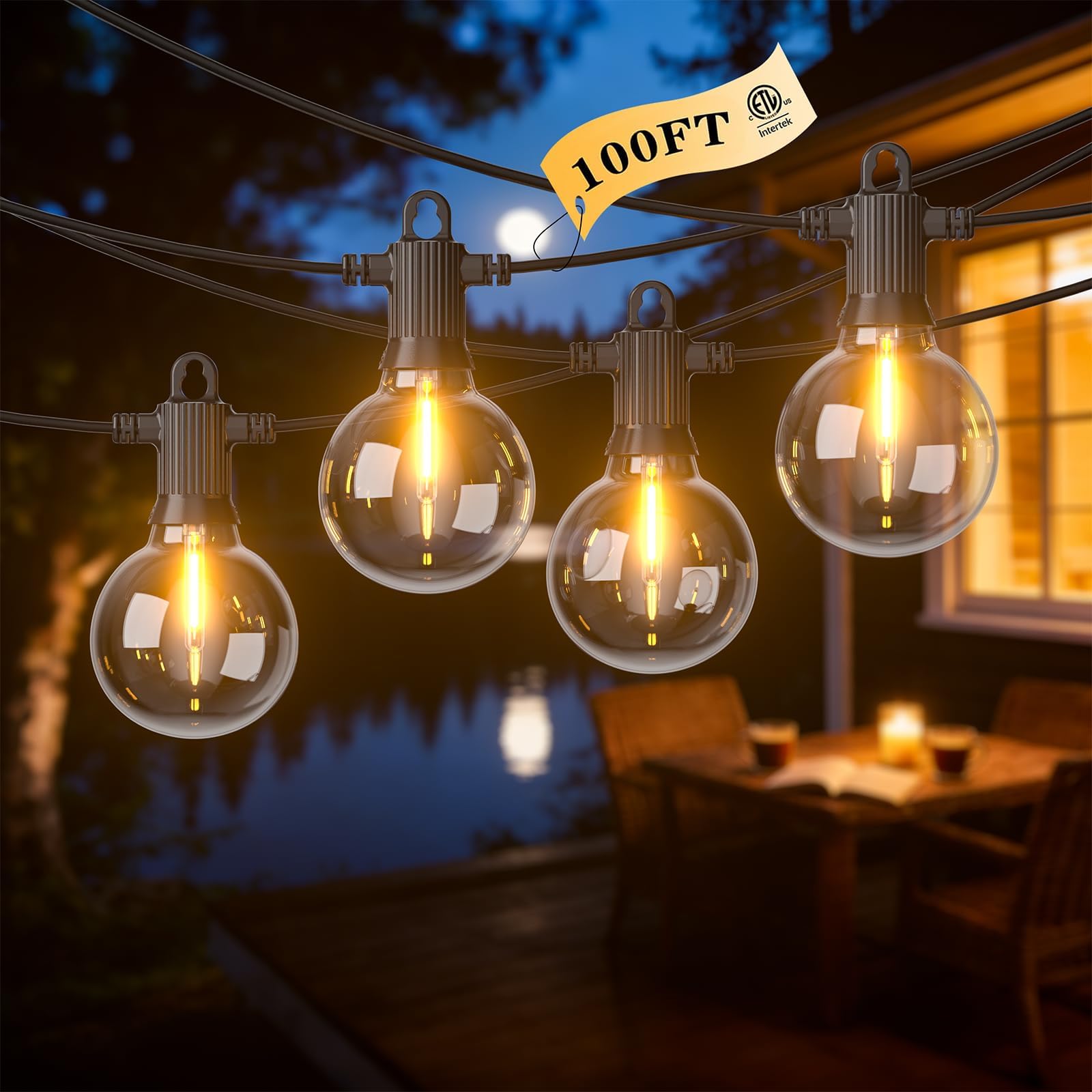 FOOMAN 30M/100FT IP65 Outdoor Festoon Lights Mains Powered 40+2 G40 Bulbs
