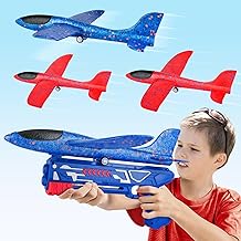 Mieryd Avion Polystyrene Planeur avec Pistolet Catapulte, Cadeau Noël Enfant Garçon Fille 3 4 5 6 7 8 9 10 11 12 Ans Avion Mousse Jouet Volant Jeux Extérieur Jardin Interactif Cadeau Anniversaire