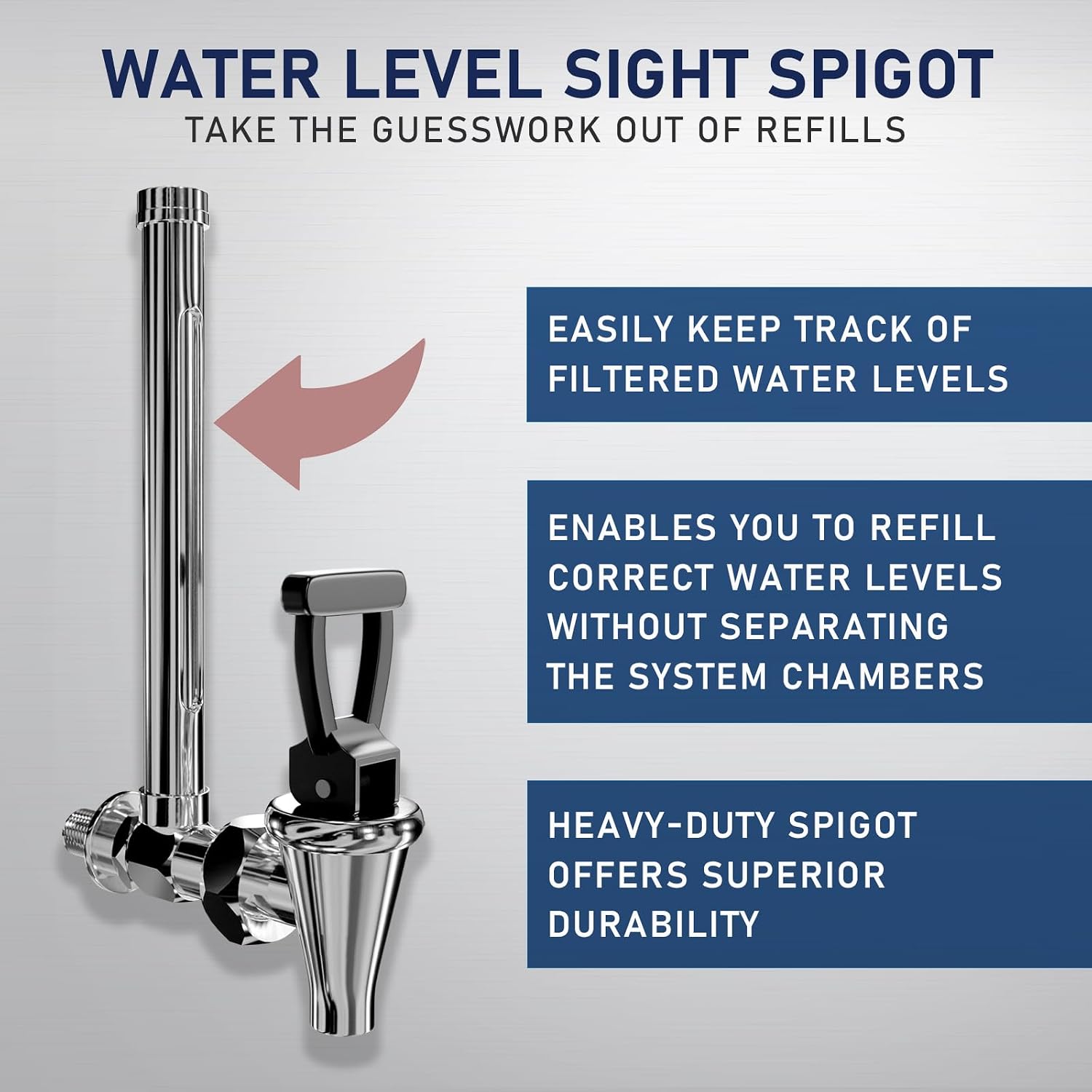 USWF Gravity Fed Water Filter System, 2.25 Gal Stainless Steel, w/ 2 Carbon Filters, 2 Fluoride Filters, Portable w/Metal Sight Glass Spigot & Stand, NSF/ANSI 372 Certified