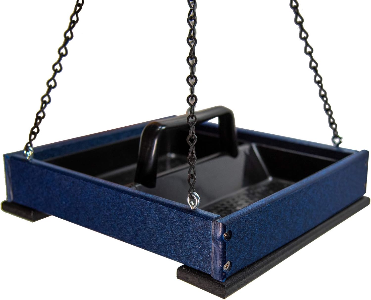 JCs Wildlife Poly Lumber Hanging Tray Platform Bird Feeder with Removable Seed Tray - Backyard Open Platform Cardinal Feeder (Blue, Medium)