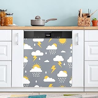QUGRL Weather Icons Seamless Pattern Dishwasher Magnet Cover Front Door Decorative Refrigerator Covers Magnetic Sheet Sticker Wash Machine Fridge Panel Decal for Kitchen Appliance 23x26 in