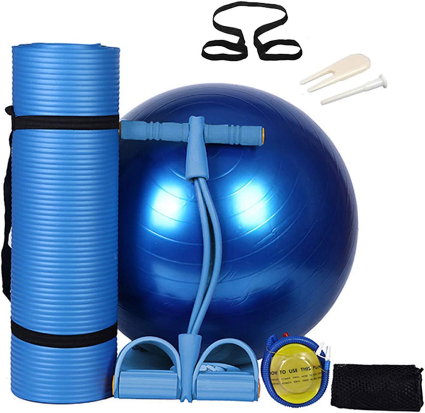 Lixada Yoga Mat Set - Include Exercise Ball,Jump Rope, Ankle Puller, Pilates Ball with Pipe, Yoga Mat with Carrying Strap and Storage Bag for Yoga, Pilates and Fitness(Optional)