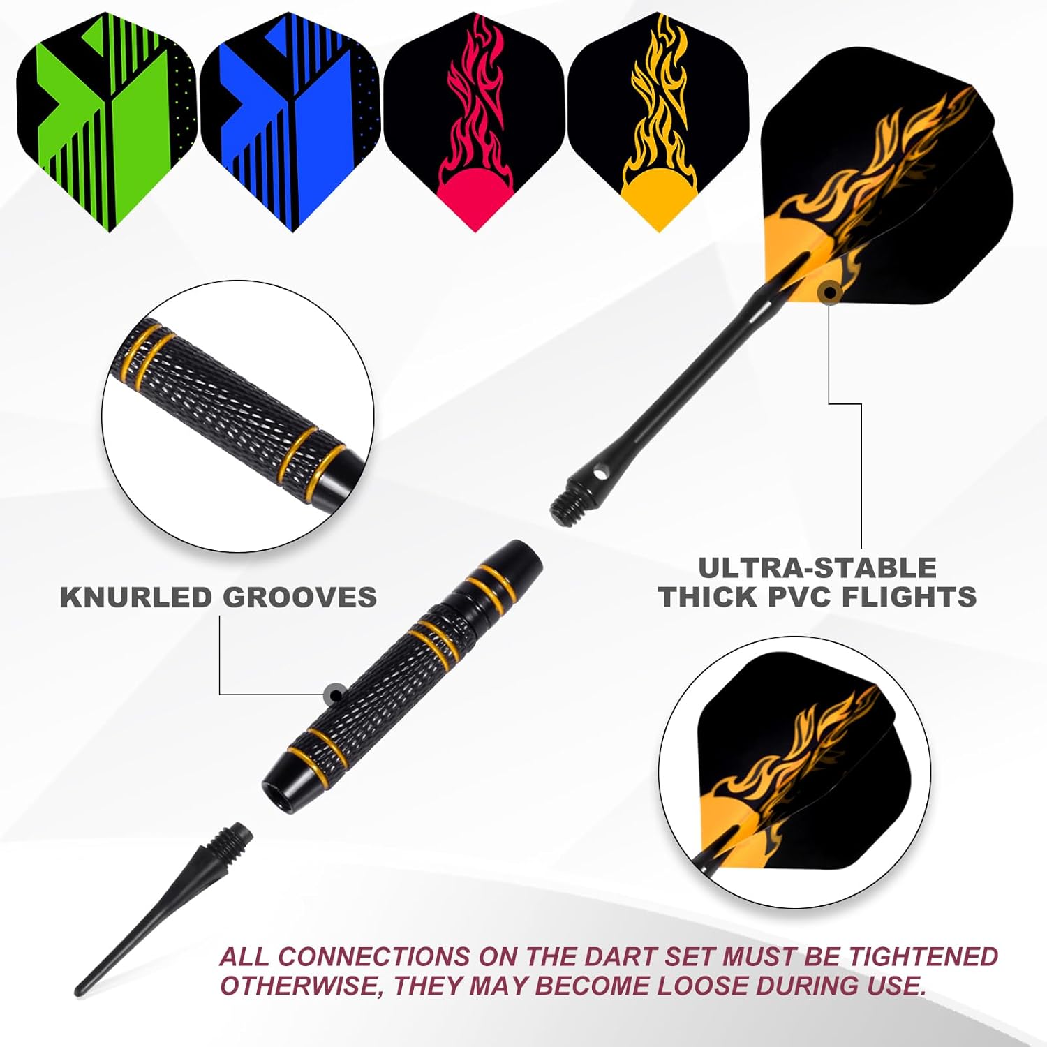 Darts Soft Tip,Professional Darts Plastic Tip, Plastic Darts for Electronic Dart Board, 12Pcs 18Gram with 120 Extra Tips, 6 One-Piece Dart Wings, Flight Protector, Tool Wrench, Storage Case