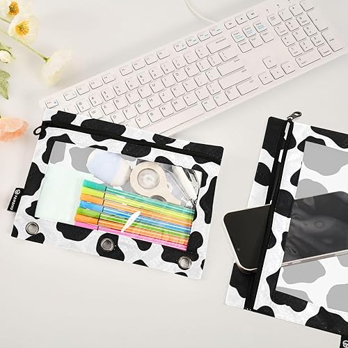 Miniatura 4 de UMIRIKO Estuche para lápices con cremallera con estampado de vaca para carpeta de 3 anillos con ventana transparente, estuche de 2 unidades 20247531