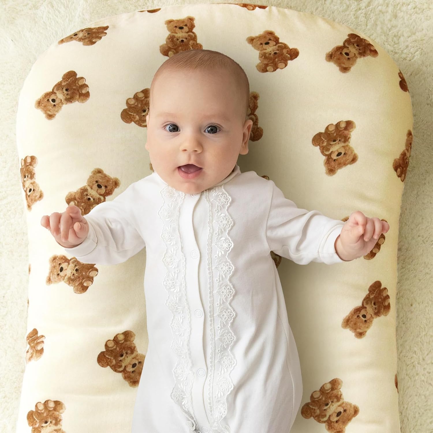 LifeTree Muslin Baby Lounger Cover, Newborn Slipcover Lounger Cover for Boys Girls Infant, Soft 70% Viscose from Bamboo and 30% Cotton, Cover Only, Bear Pattern,