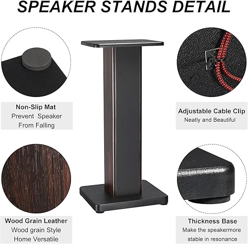 Miniatura 3 de MECCANIXITY Soportes para altavoces de grano de madera, 1 par de 23.6 pulgadas (23.6 in) soporte universal para altavoces huecos, escucha de audio