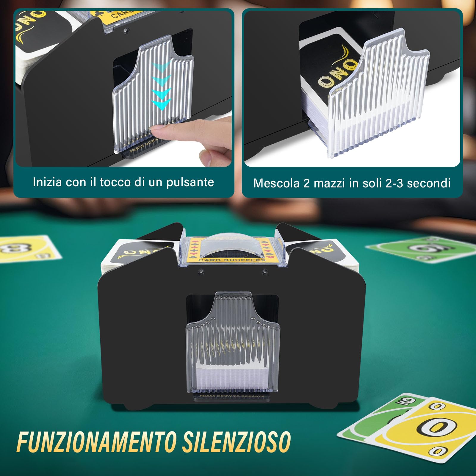 Mischia Carte Automatico, Mescolatore di Carte Elettrico per 1-4 Mazzi, Distributore Carte da Gioco Automatico per UNO, Poker, Blackjack - Dotato di USB