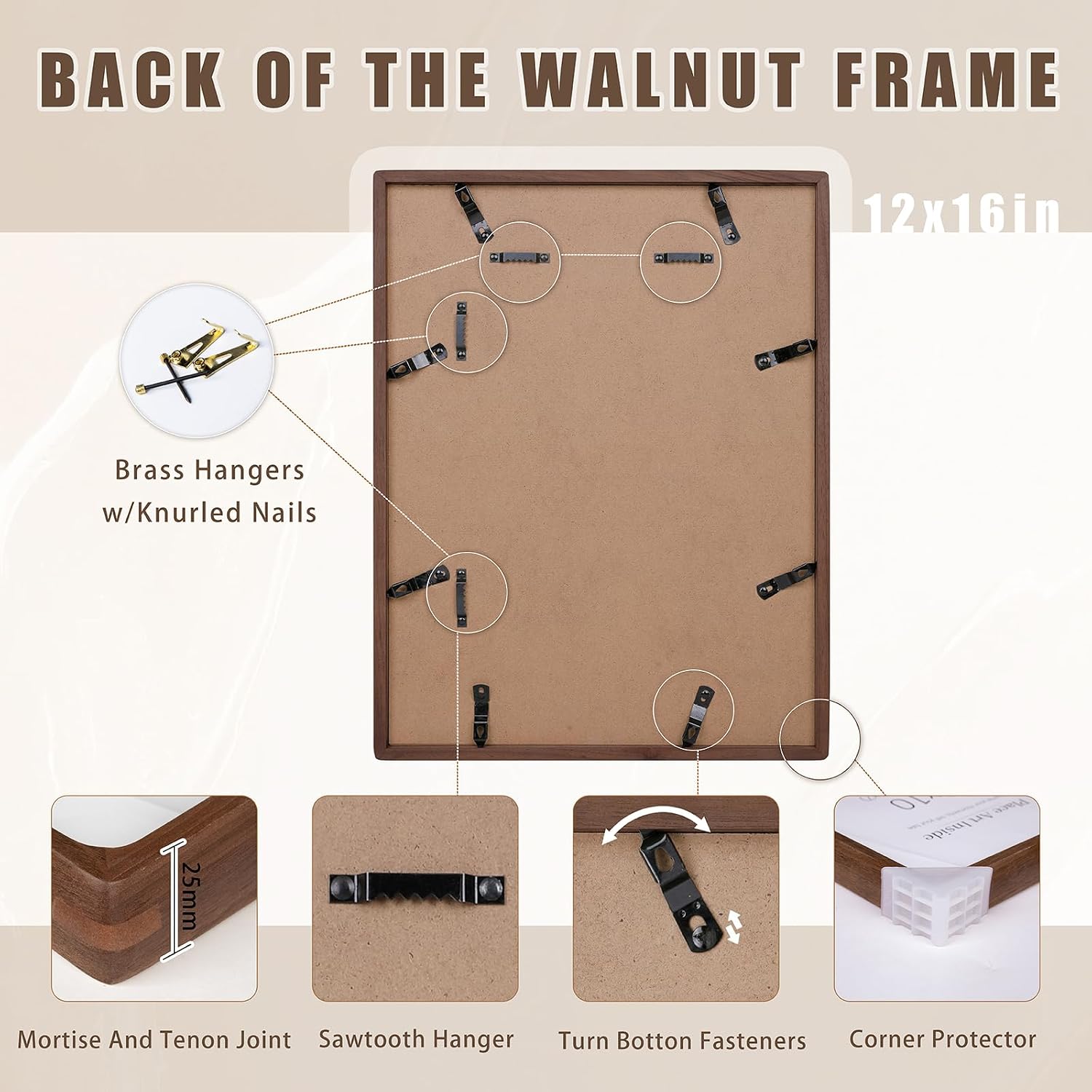 12x16 Natural Walnut Wood Picture Frame With HD Tempered Glass,Handcrafted Rounded Corner Matted to 8.5x11 Photos With Mat Or 12×16 Without Mat, Horizontal or Vertical Wall Mounting,1 Pack.