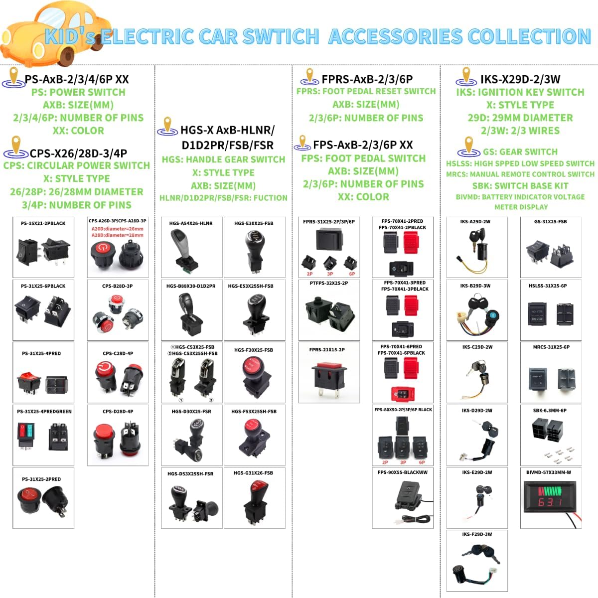 2Pcs Handle Gear Switch 6V/12V/24V Forward Stop Reverse Shift Toggle Switch for Kids Electric Ride On Toys Replacement Accessory HGS-D53X25SH-FSR image 4