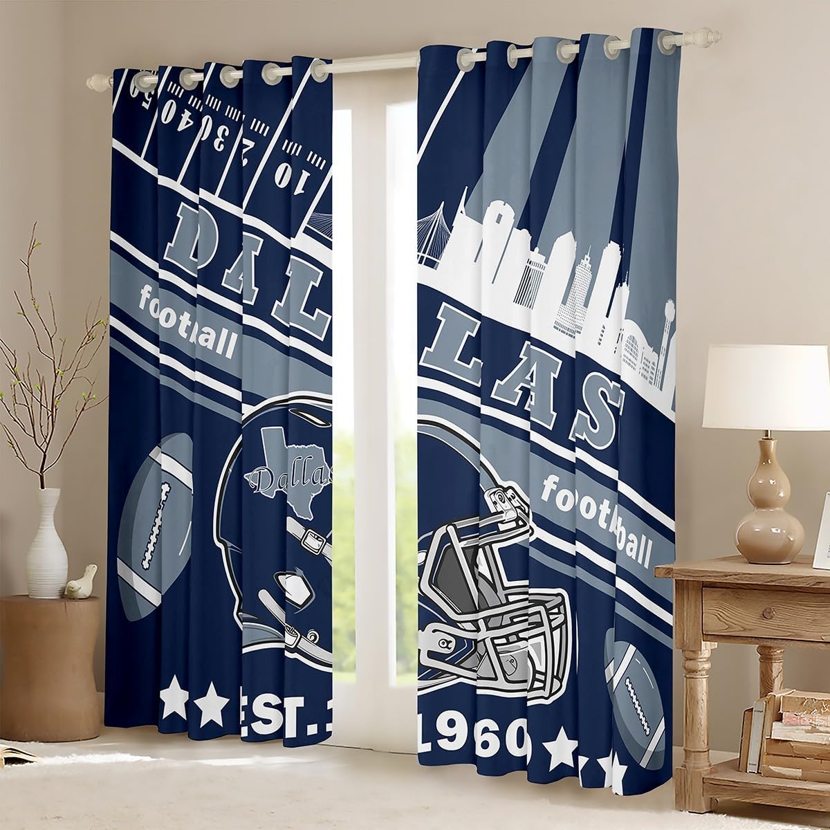 Feelyou Football Curtains for Living Room (2 Panels, 38 x 45 Inch) Football City Blackout Curtains Rugby Sports Window Treatments