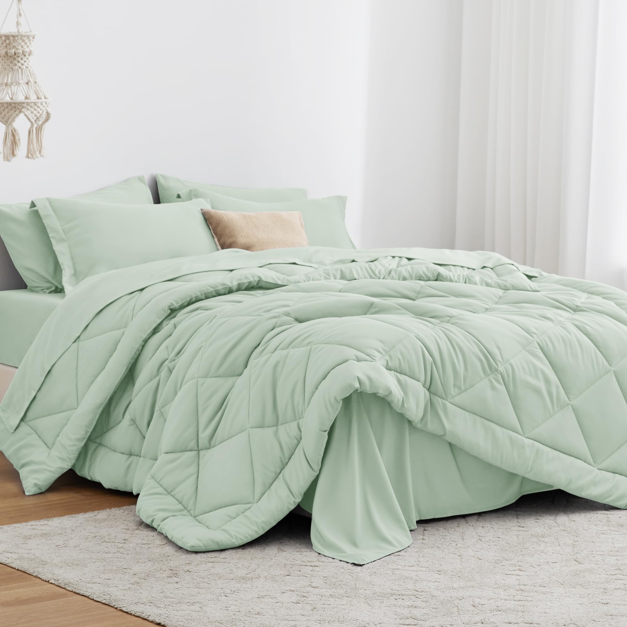 Love's cabin King Size Comforter Set, 7 Pieces Bed in a Bag, Aqua