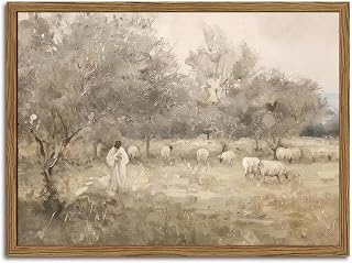 Jesus and lamb Christian wall art, wood framed, 12 by 16 inches