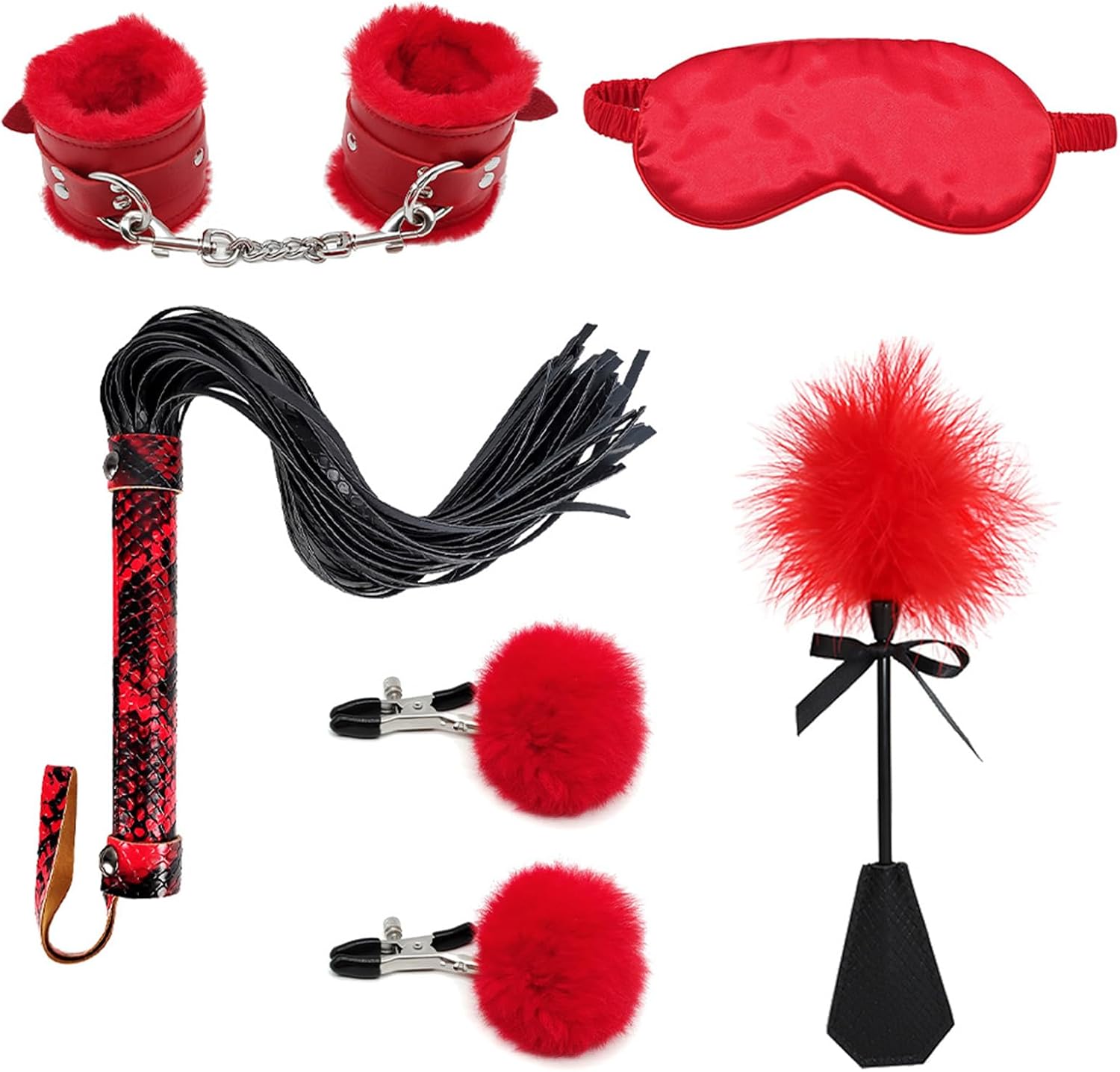 4 PCS BDSM Training Set Sex Whip Adult Sex Flap Paddle Role Playing Adult Role Playing Sex Game BDSM Feather Hand Flap Whip Nipple Clip A-Hot Pink