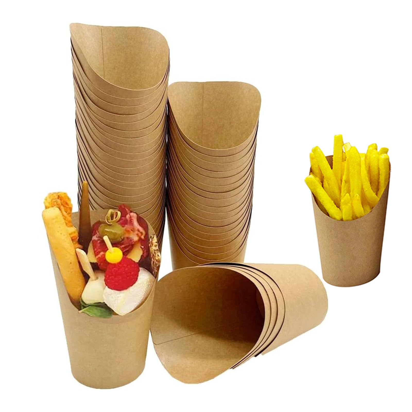 PISTISJACK 50 Pcs Disposable French Fries Holder, Paper Cups,12oz Paper French Fry Charcuterie Cups, Party Cups for All Charcuterie Snack Waffle Popcorn Sandwich Dessert Ice Cream